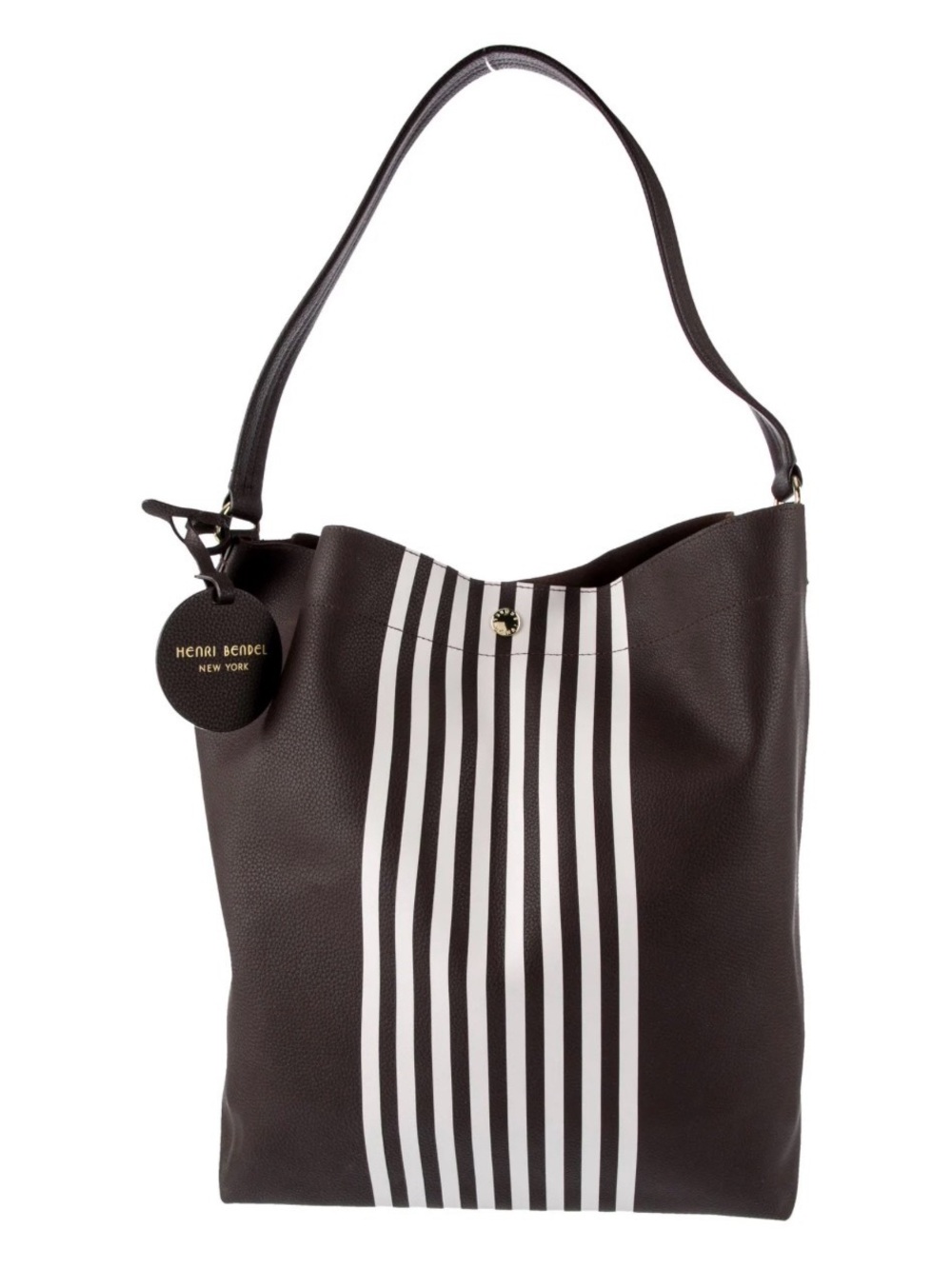 henri bendel Brown and White Striped Leather Shoulder Tote Hobo Bag